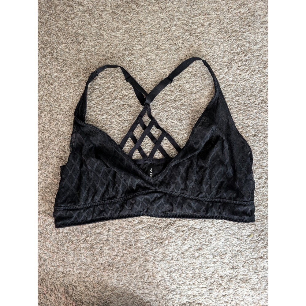 Torrid Bralette Women 2 Black Good Mesh Strappy Lattice Back Diamond Sheer